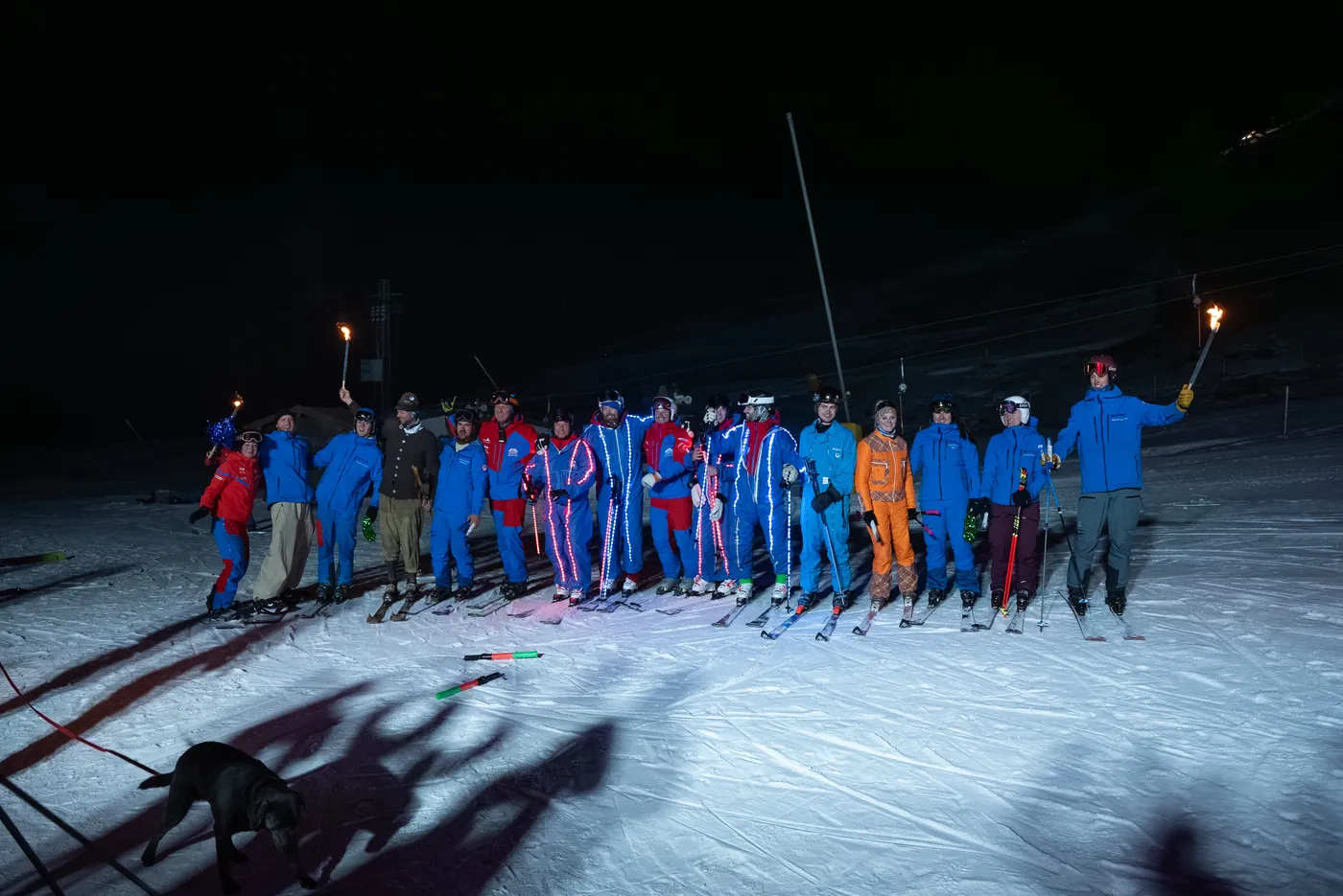 Torches on the slope at night