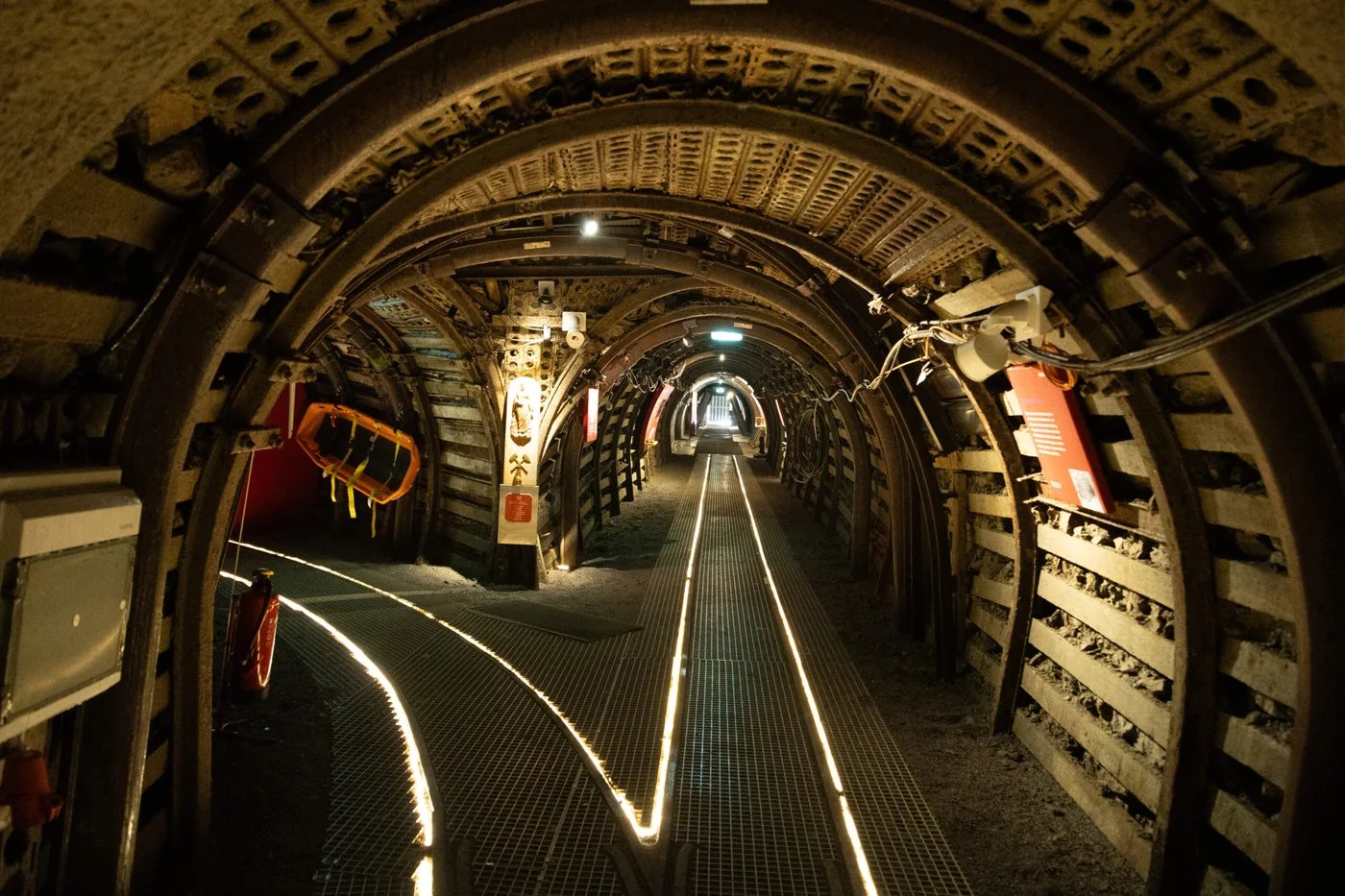 Inside the tunnel, with original equipment and info panels